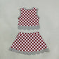 NEW RTS NO MOQ Yoga GSD4284 Baby Girls Red Checked Alabama Bows Skirt Short Yoga Active Team Scallop Clothes Set