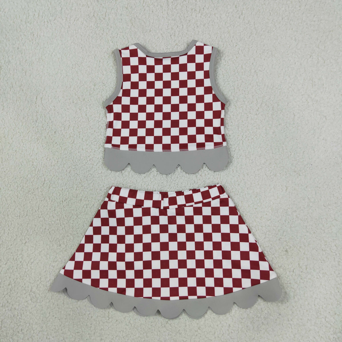 NEW RTS NO MOQ Yoga GSD4284 Baby Girls Red Checked Alabama Bows Skirt Short Yoga Active Team Scallop Clothes Set