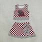 NEW RTS NO MOQ Yoga GSD4284 Baby Girls Red Checked Alabama Bows Skirt Short Yoga Active Team Scallop Clothes Set