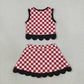 NEW RTS NO MOQ Yoga GSD4287 Baby Girls Red Checked Vest Bows Skirt Short Yoga Active Scallop Clothes Set