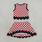 NEW RTS NO MOQ Yoga GSD4287 Baby Girls Red Checked Vest Bows Skirt Short Yoga Active Scallop Clothes Set