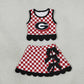 NEW RTS NO MOQ Yoga GSD4287 Baby Girls Red Checked Vest Bows Skirt Short Yoga Active Scallop Clothes Set