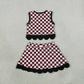 NEW RTS NO MOQ Yoga GSD4288 Baby Girls Maroon Checked Top Bows Skirt Short Scallop Team Clothes Set