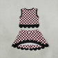 NEW RTS NO MOQ Yoga GSD4288 Baby Girls Maroon Checked Top Bows Skirt Short Scallop Team Clothes Set