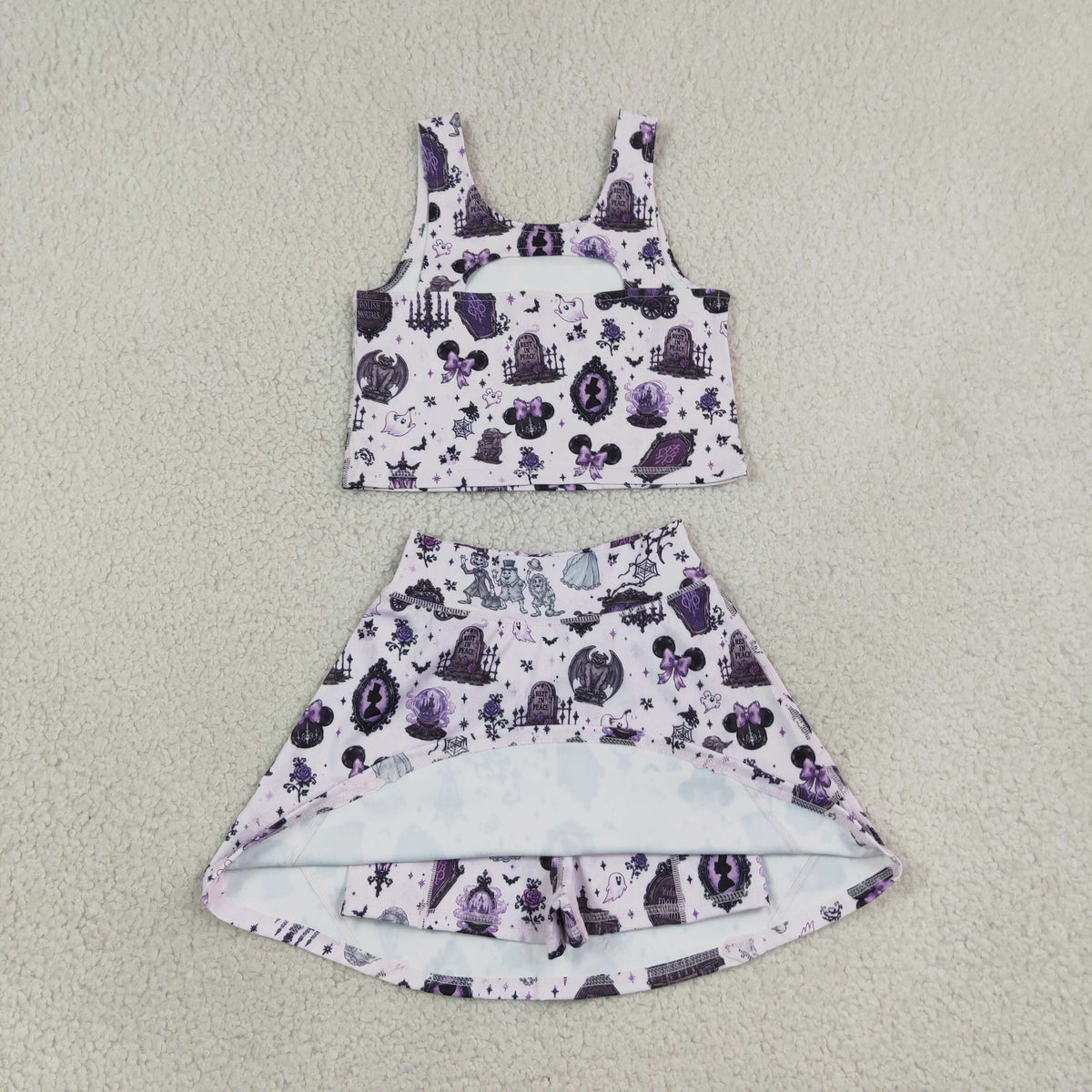 RTS NO MOQ Yoga GSD4289 Baby Girls Cartoon Mouse Ghosts Vest Skirt Short Yoga Active Clothes Set