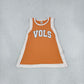 NEW RTS NO MOQ Yoga GSD4292 Baby Girls Orange Polka Dots Vinyl Vols Team Yoga Active Split Knee Length Dress