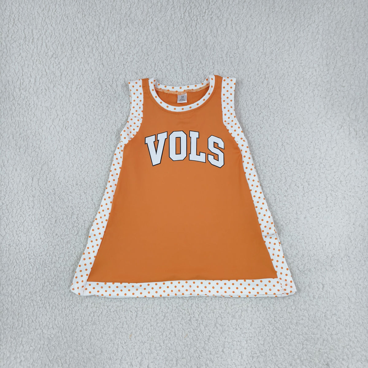 NEW RTS NO MOQ Yoga GSD4292 Baby Girls Orange Polka Dots Vinyl Vols Team Yoga Active Split Knee Length Dress