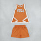NEW RTS NO MOQ Yoga GSSO3852（GSD4292+SS0980）Baby Girls Orange Polka Dots Vinyl Vols Split Tunic Pockets Short Yoga Active Team Clothes Sets