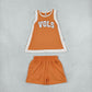 NEW RTS NO MOQ Yoga GSSO3852（GSD4292+SS0980）Baby Girls Orange Polka Dots Vinyl Vols Split Tunic Pockets Short Yoga Active Team Clothes Sets
