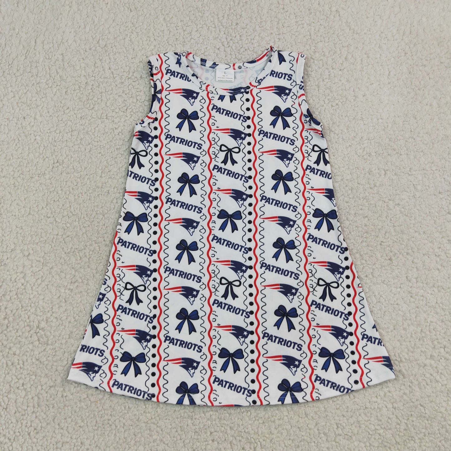 NEW RTS NO MOQ milk silk GSD4293 Baby Girls Sleeveless Bows Patriots Stripe Team Knee Length Dress