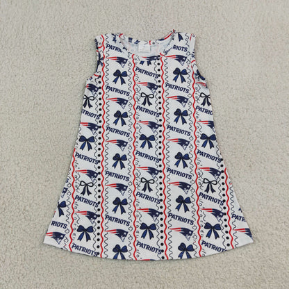 RTS NO MOQ Sibling milk silk Baby Girls Patriots Bows Stripe Top Pockets Short Team Scallop Clothes Sets Dress