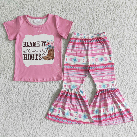 GSPO0054 Pink short-sleeved flared pants suit