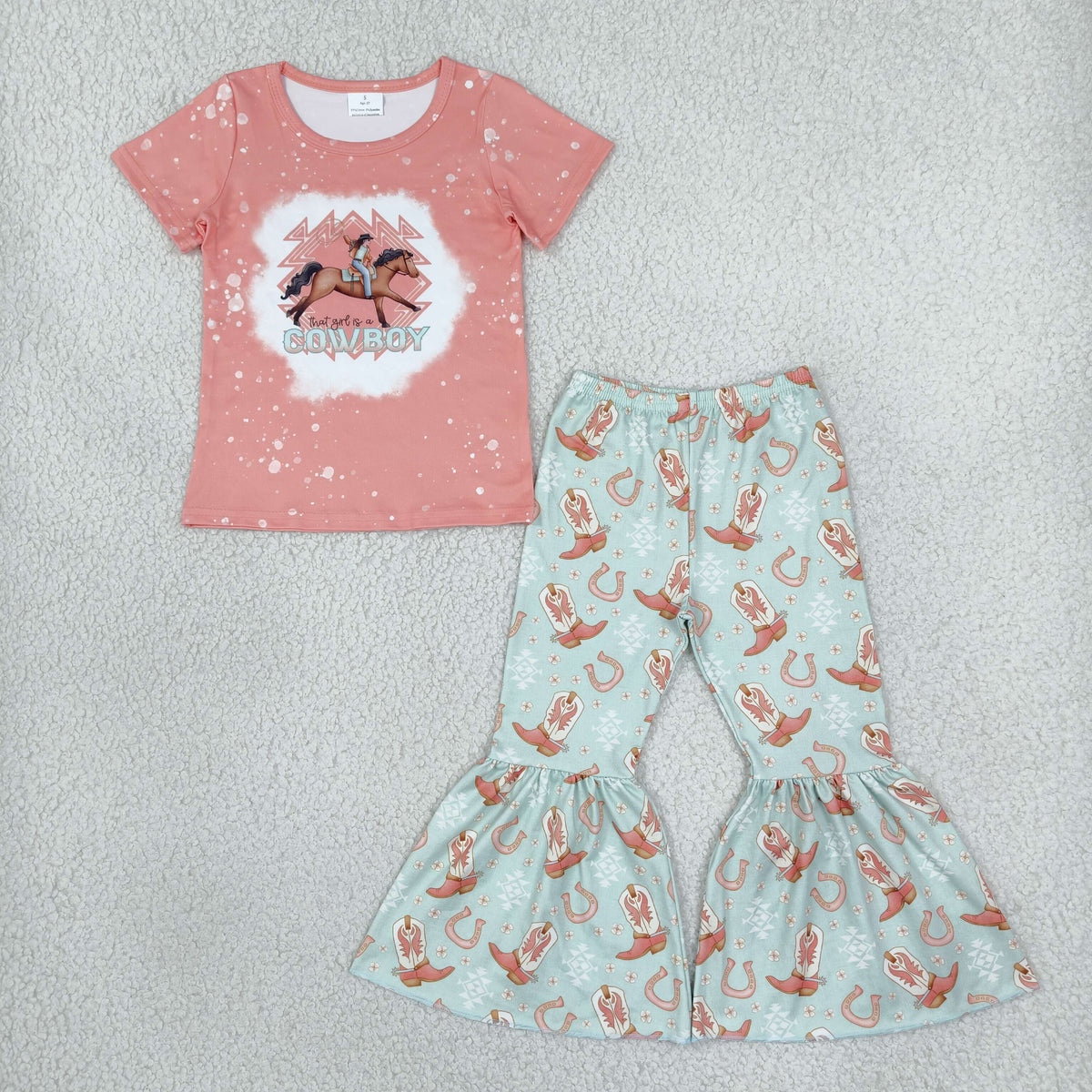 NEW RTS NO MOQ GSPO1571 Baby Girls Cowboy Rodeo Boots Top Bell Bottom Pants Western Clothes Sets