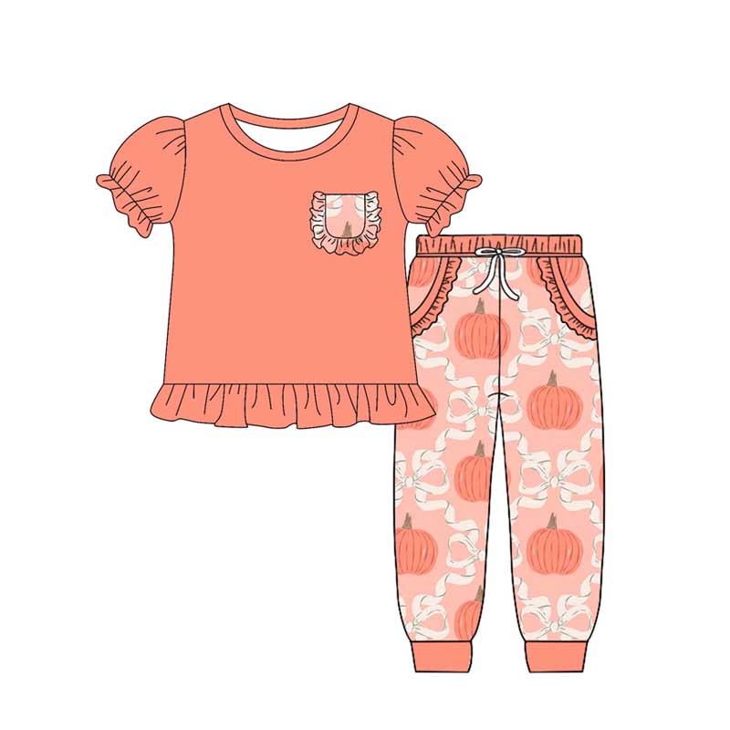 4.25GSPO2021 Orange Pumpkin Girls Short Sleeve Suit