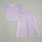 RTS NO MOQ Sibling milk silk Baby Girls Polka Dot Flutter Sleeve Top and Side Stripe Wide Leg Pants Set