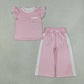 RTS NO MOQ Sibling milk silk Baby Girls Polka Dot Flutter Sleeve Top and Side Stripe Wide Leg Pants Set