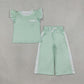 RTS NO MOQ Sibling milk silk Baby Girls Polka Dot Flutter Sleeve Top and Side Stripe Wide Leg Pants Set