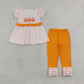NEW RTS NO MOQ milk silk GSPO2337 Embroidery Bow Pumpkins Baby Girls Stripe Tunic Ruffle Pant Fall Clothes Sets