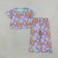 NEW RTS NO MOQ milk silk GSPO2364 Baby Girls Colorful Flowers Pumpkins Top Pants Fall Scallop Clothes Set