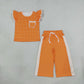 NEW RTS NO MOQ milk silk GSPO2367 Baby Girls Orange White Polka Dots Pocket Top Flare Pant Clothes Set