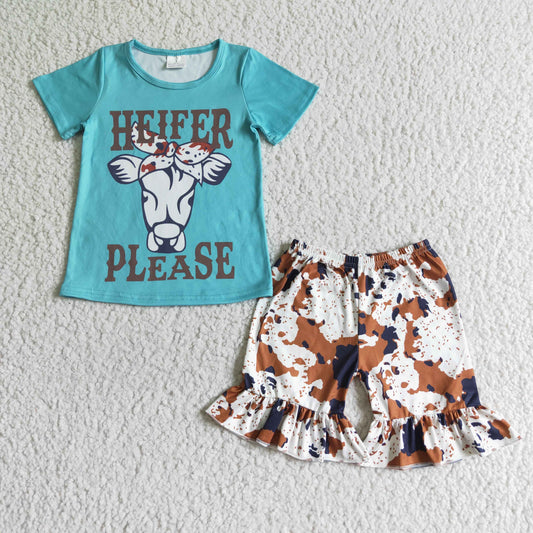 GSSO0031 Cartoon Bull Head Short Sleeve Shorts Set