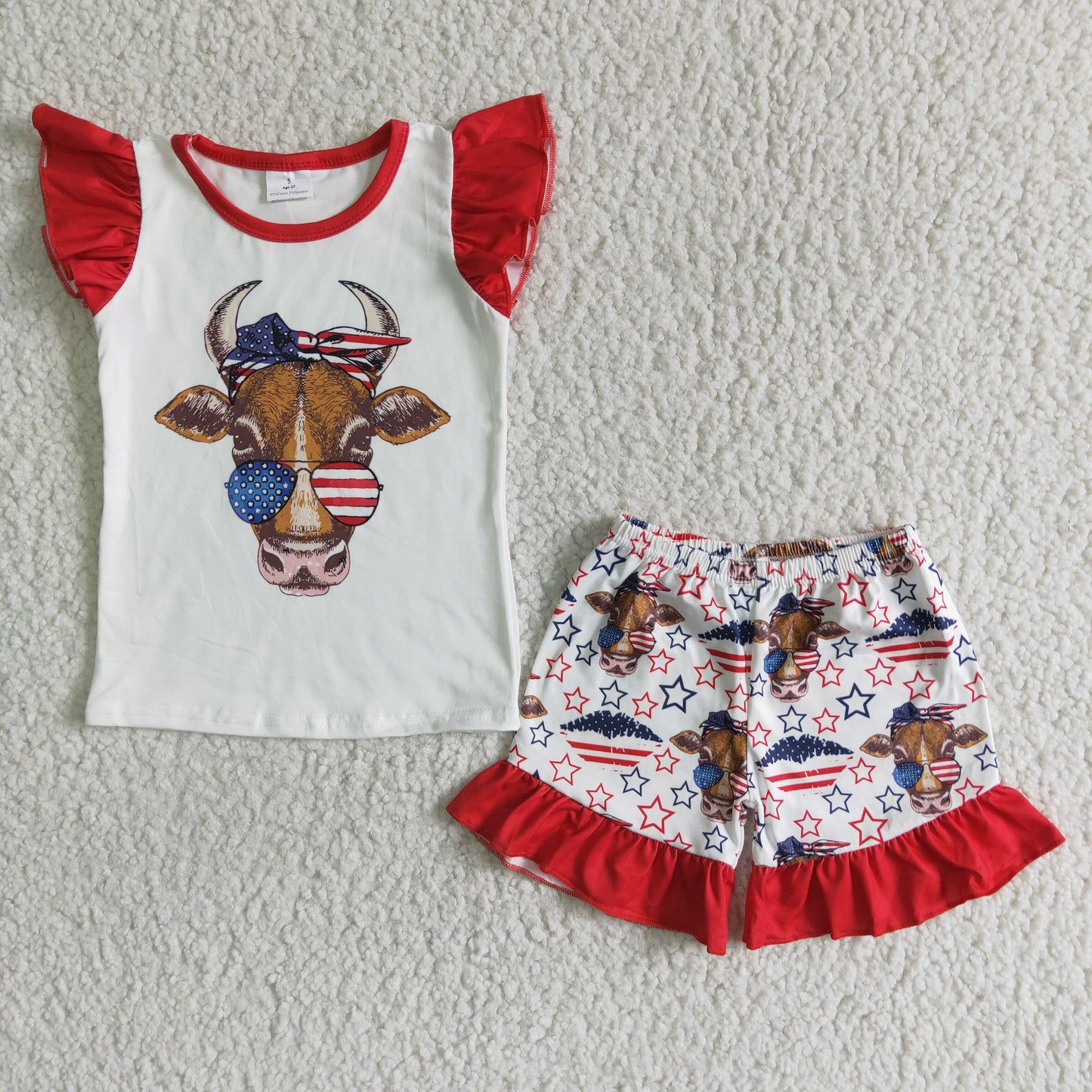GSSO0046 National Day Cow Head Short Sleeve Shorts Suit