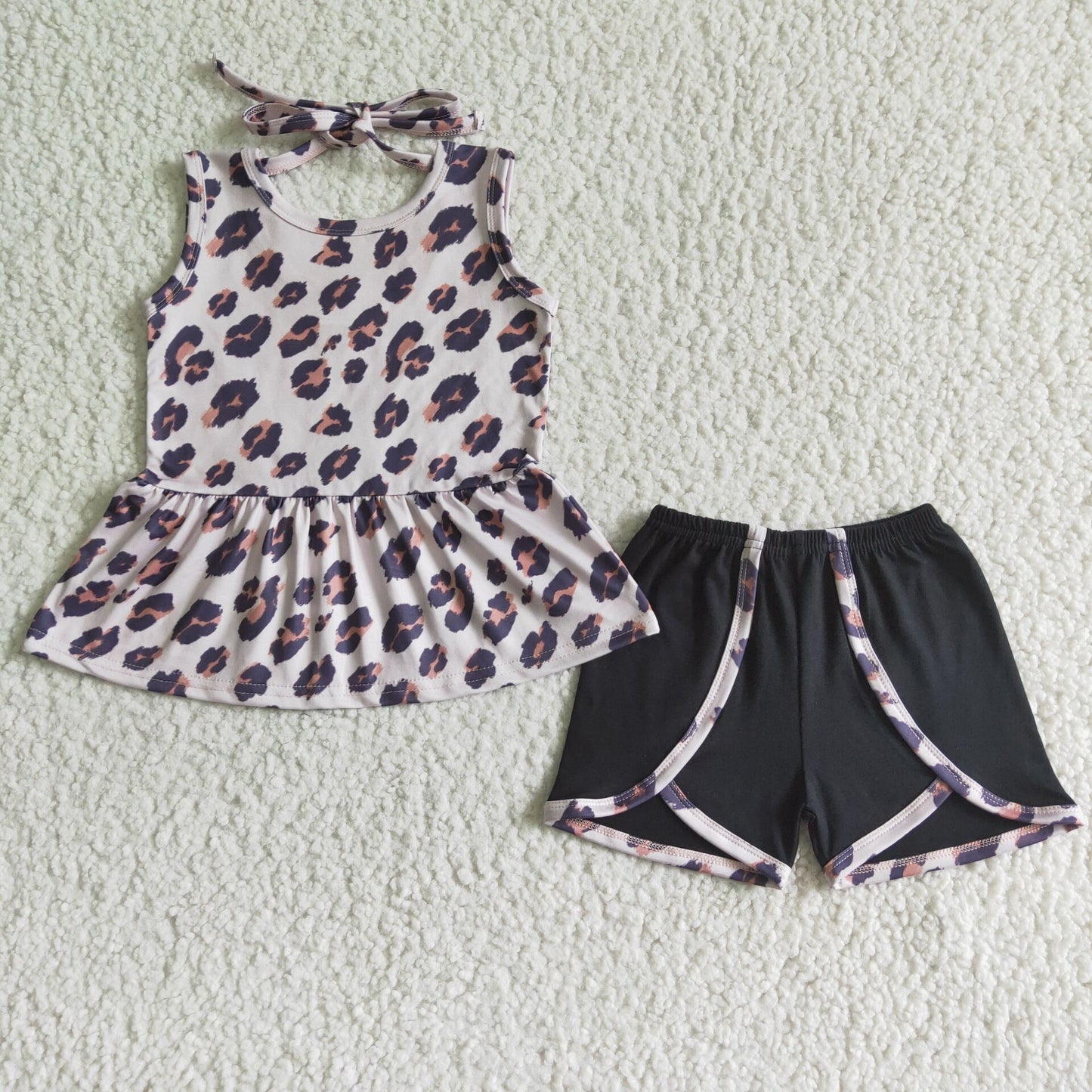 GSSO0052 leopard print short sleeve shorts suit