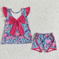 GSSO0100 Girls' Rose Red Bow Flower Sleeve Shorts Suit