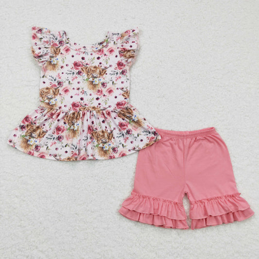 Printed Bull Head Short Sleeve Shorts Set