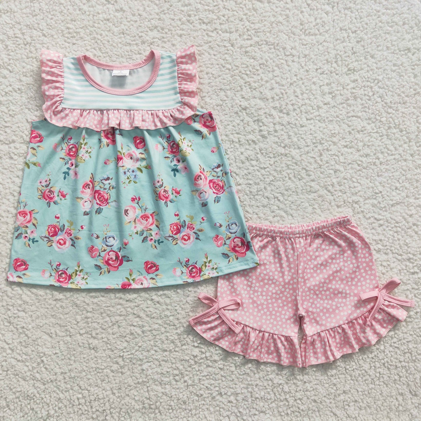 Pink flower short-sleeved shorts suit