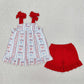 3.28 Sibling Baby Kids Sleeveless floral bow flag top shorts girls 4th of july outfits