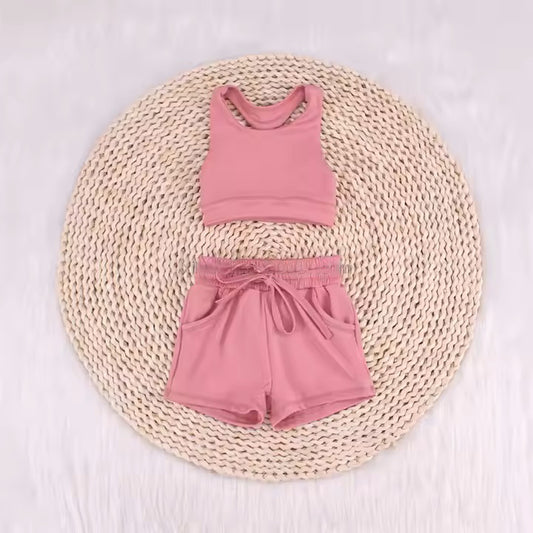 GSDO2130 dark pink yoga suit 2 piece set