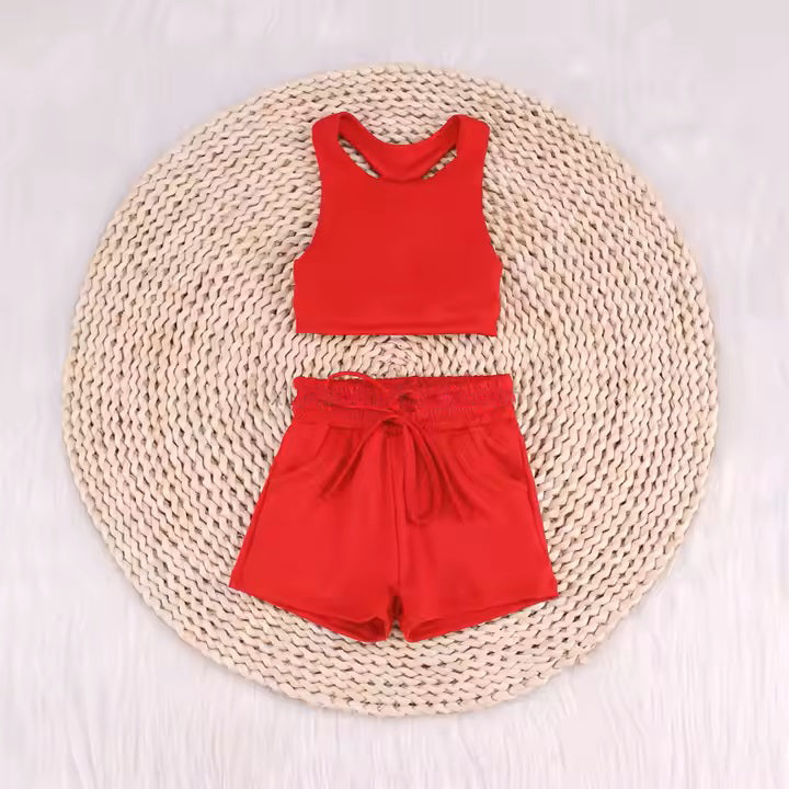 GSDO2131 bright red yoga suit 2 piece set