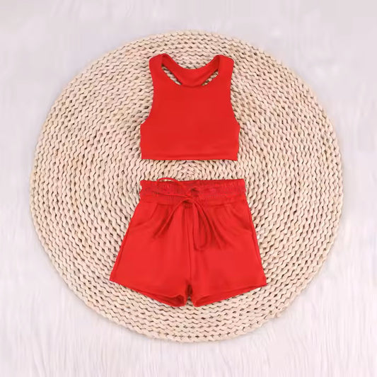 GSDO2131 bright red yoga suit 2 piece set
