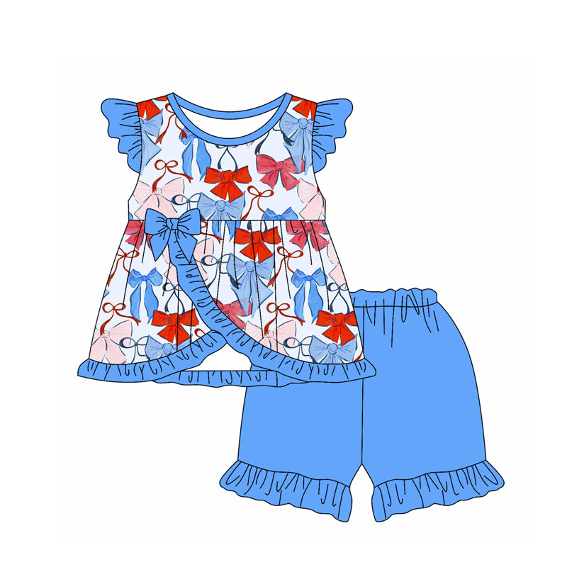 3.19 GSSO2409 Blue bow short-sleeved suit