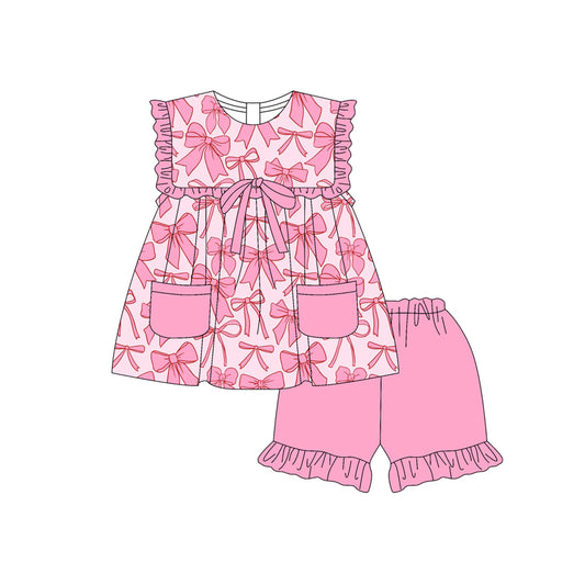 3.22GSSO2464Pink ruffle pockets bow baby girls clothing set
