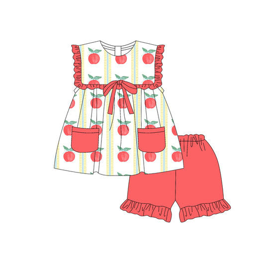 3.22GSSO2467Ruffle apple bow tunic ruffle shorts girls back to school clothes