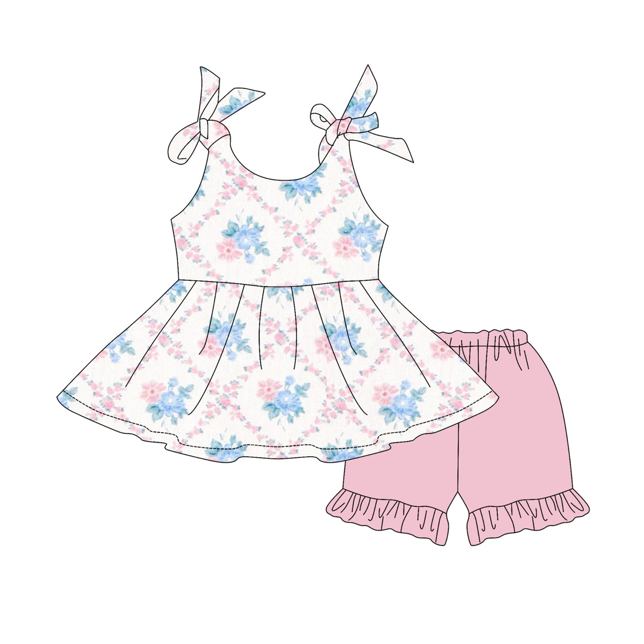 3.27GSSO2537 Pink Flower Bow Summer Suit