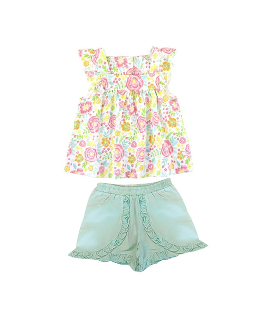4.3GSSO2549light blue flower short-sleeved suit
