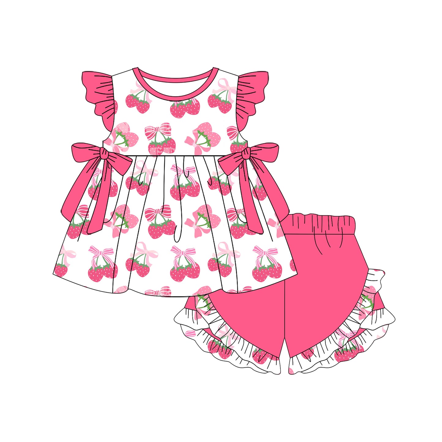 4.3GSSO2554 Strawberry Bow Short Sleeve Suit