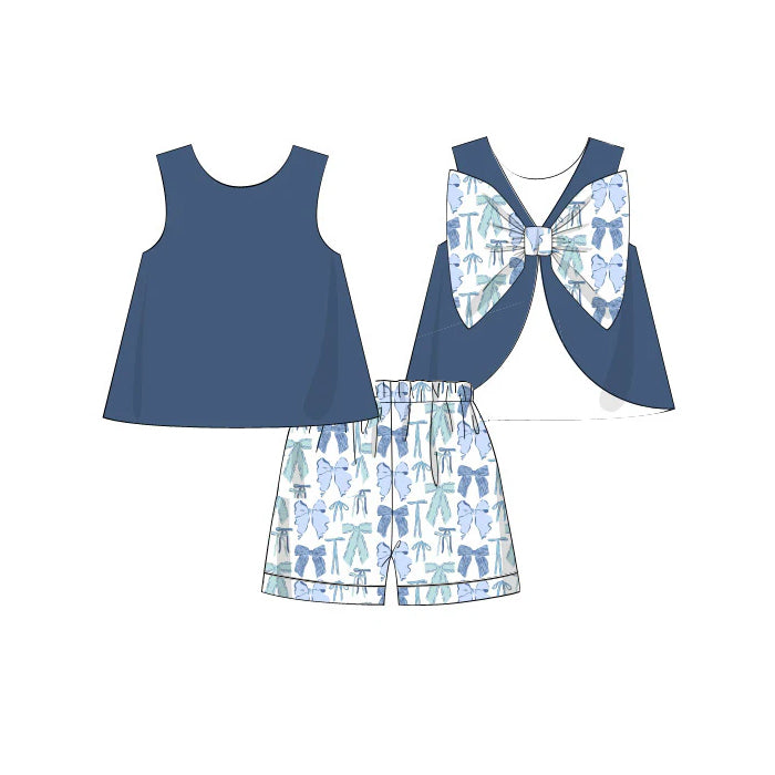 5.1GSSO2632 Girls Summer Short Sleeve Bow Suit