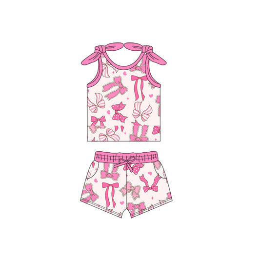 5.28GSSO2654 Bowknot suspenders pink girl suit