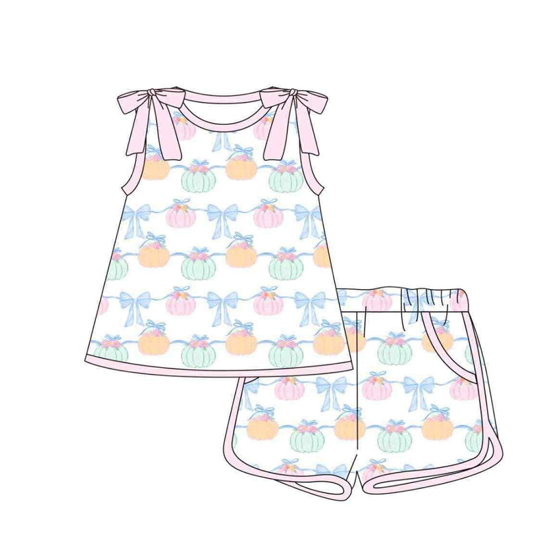 6.5GSSO2668 Bowknot Pink Pumpkin Short Sleeve Suit