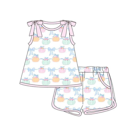 6.5GSSO2668 Bowknot Pink Pumpkin Short Sleeve Suit