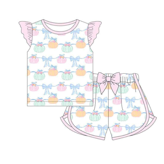 6.5GSSO2669 Bowknot flying sleeves pink pumpkin short-sleeved suit