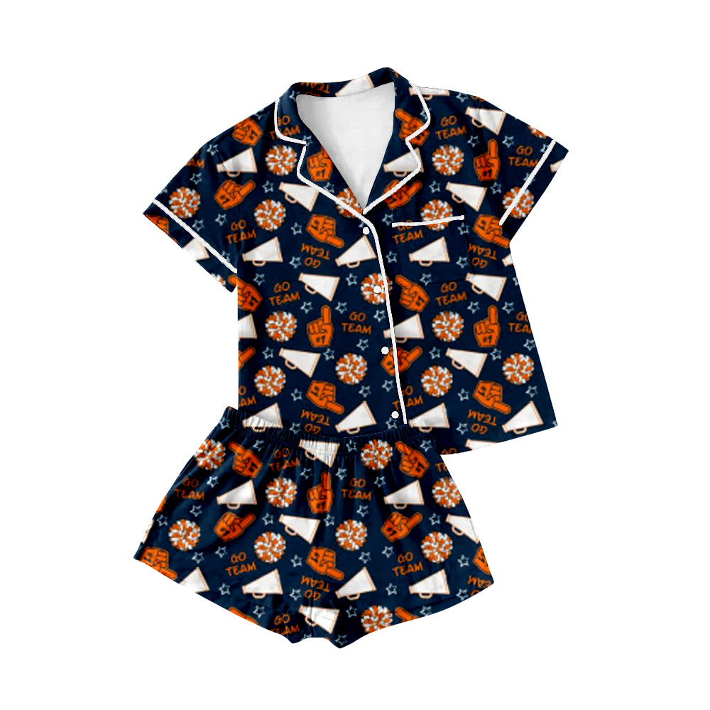 6.7GSSO2677 Navy Blue Hand Gesture Football Cheer Pajamas Set