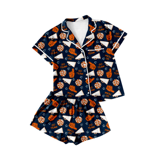 6.7GSSO2677 Navy Blue Hand Gesture Football Cheer Pajamas Set