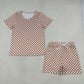 NEW RTS NO MOQ milk silk GSSO2680 Adult Women Khaki Plaid Print Short Sleeve Top Shorts Pajama Outfit