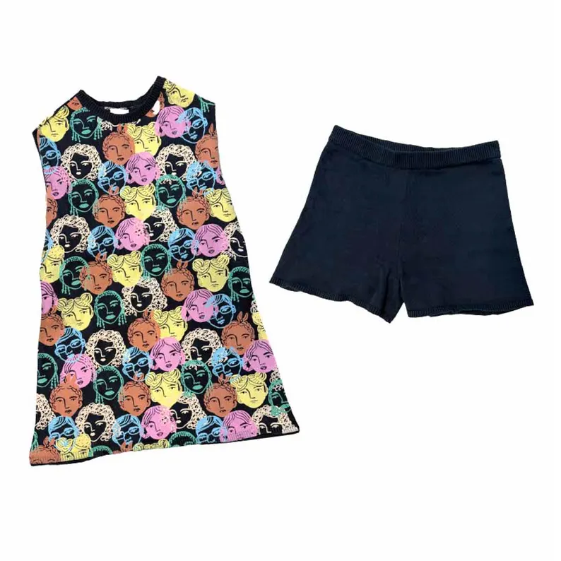 6.10GSSO2682 Black cartoon short-sleeved suit