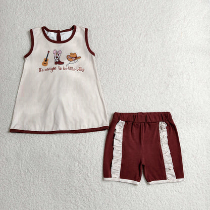 RTS NO MOQ milk silk GSSO2763 Baby Girls Boots Hat Guitar Tunic Back Bows Shorts Western Clothes Sets